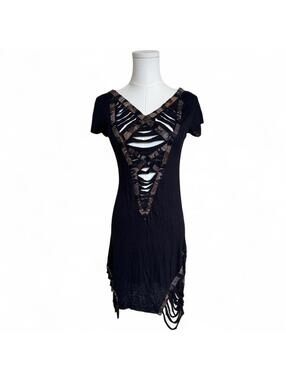 Indie sleeze black distressed dress with mesh back Sz. M